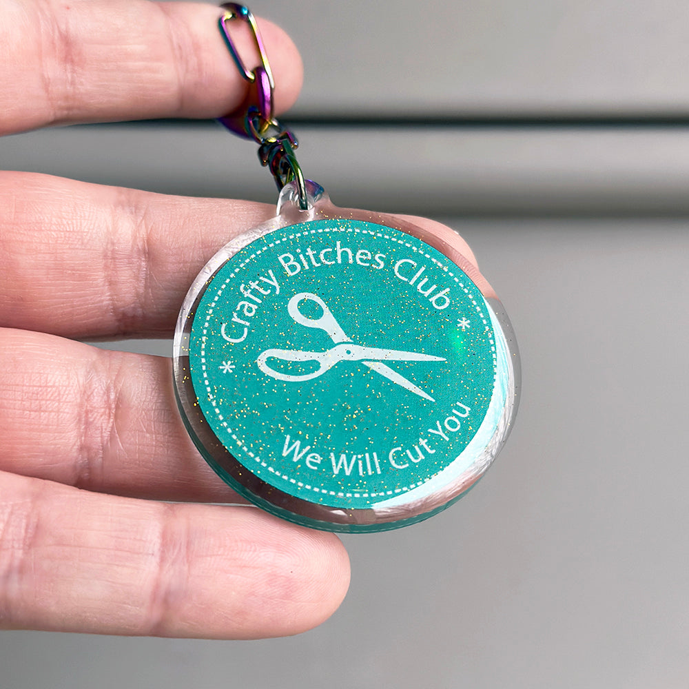 Crafty Bitches Club Keychain in Glittery Teal