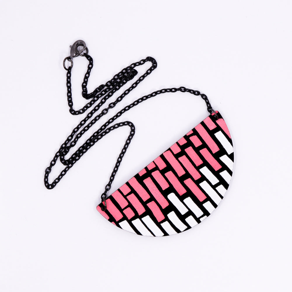 Half Circle Doodle Necklace - Neon Pink & White Stacks
