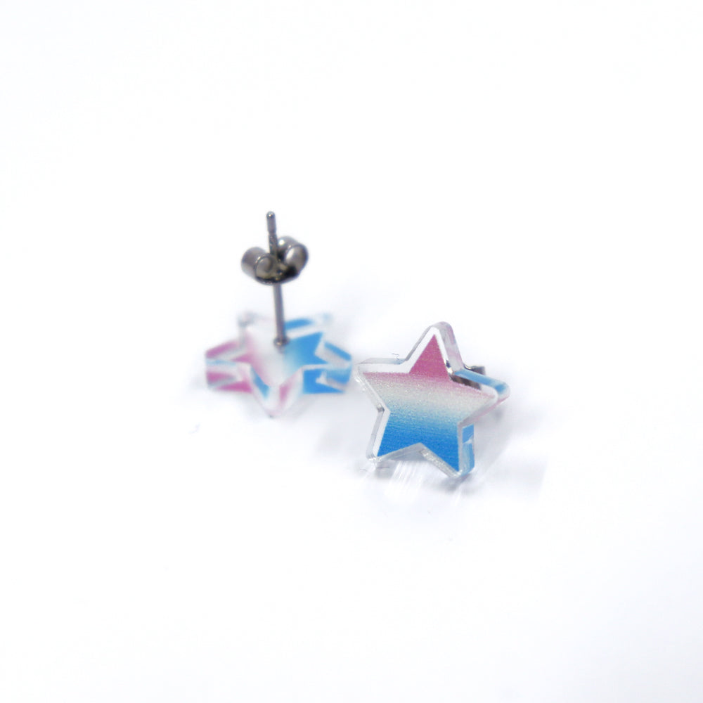 Teeny Tiny Star Stud Earrings in Trans Pride