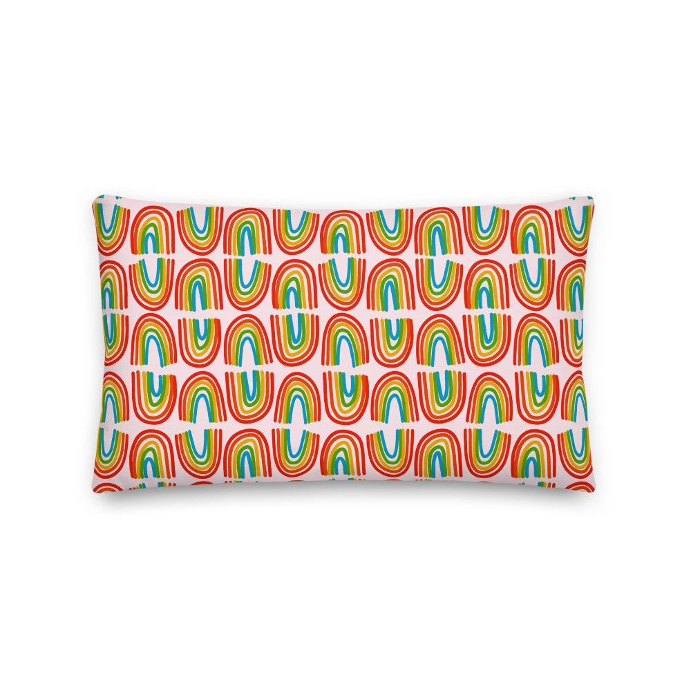 Rainbows in a Row Pillow - Pink