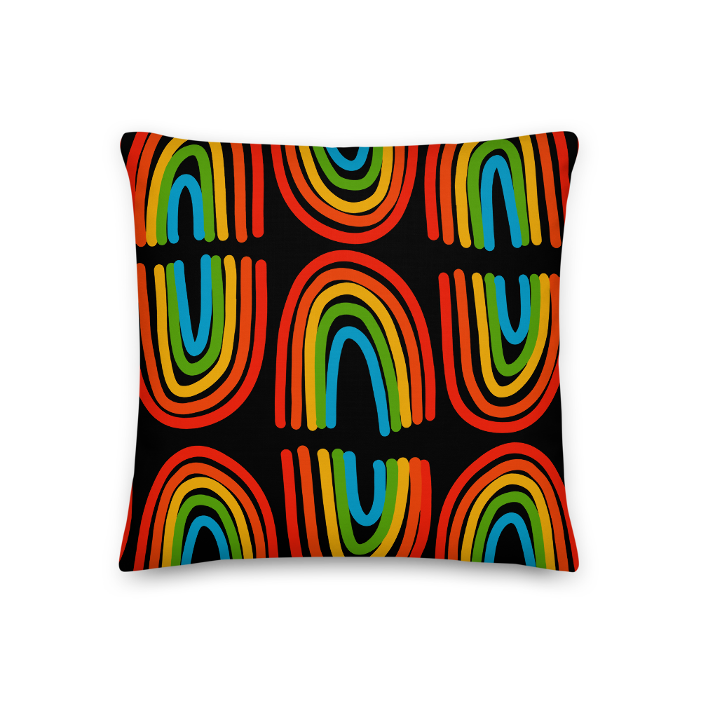 Rainbows in a Row Pillow - Black