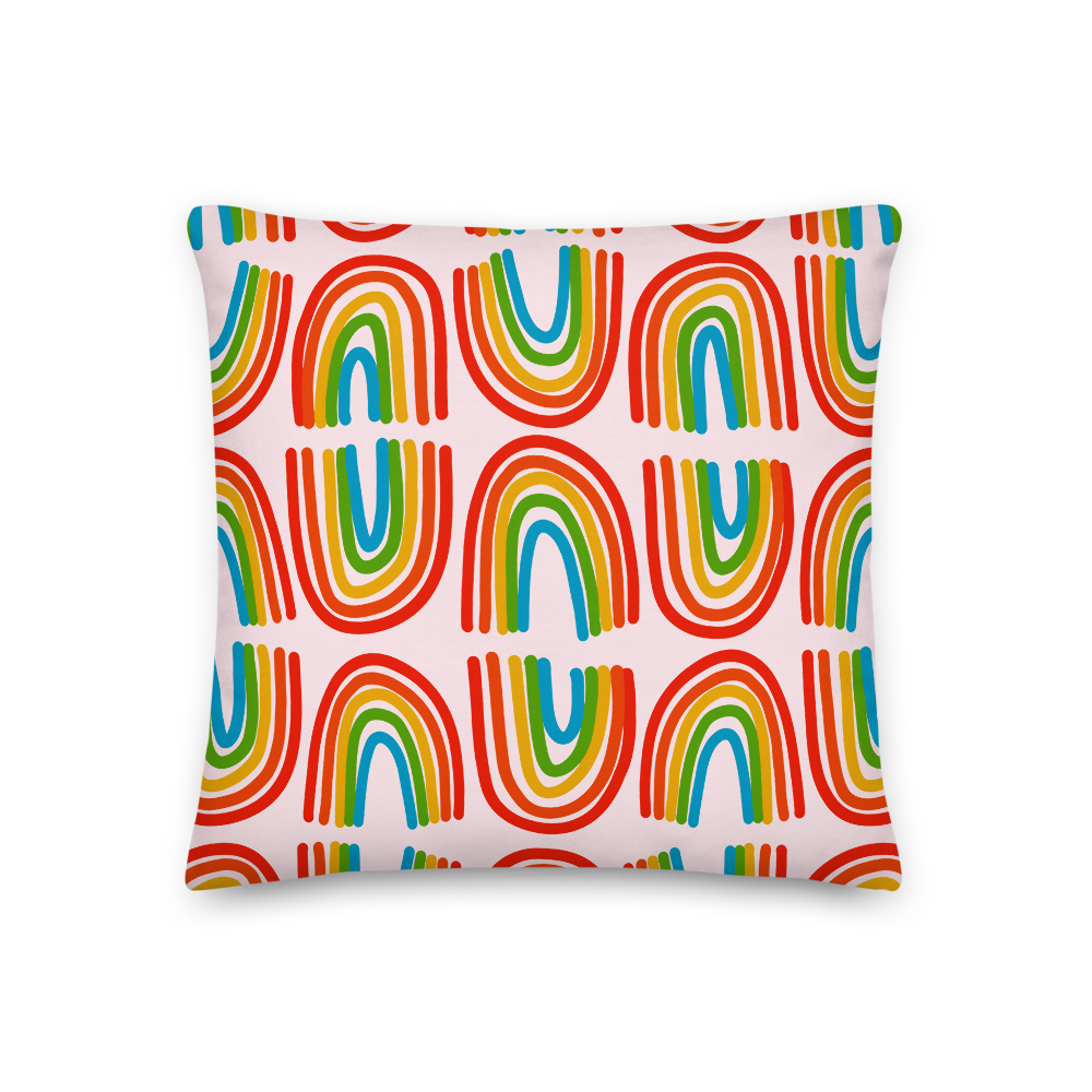 Rainbows in a Row Pillow - Pink