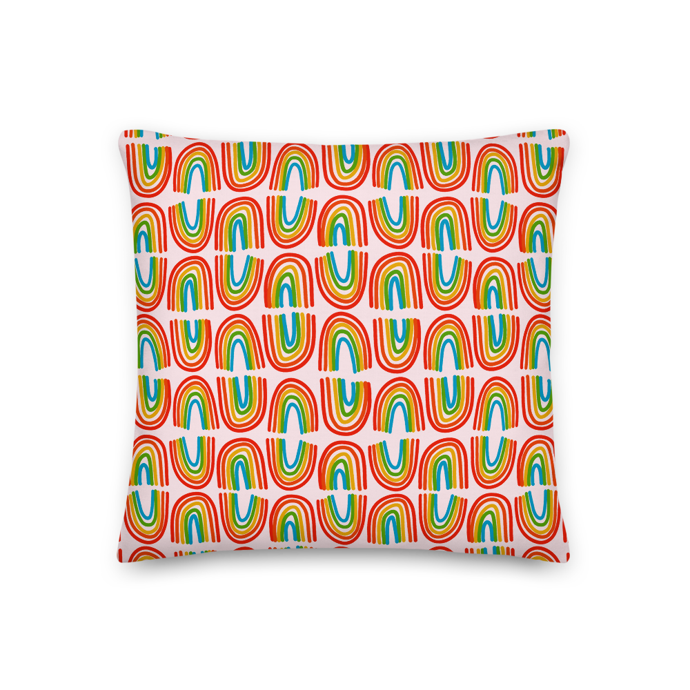 Rainbows in a Row Pillow - Pink