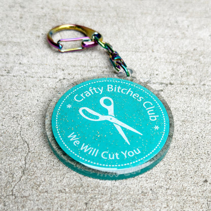 Crafty Bitches Club Keychain in Glittery Teal