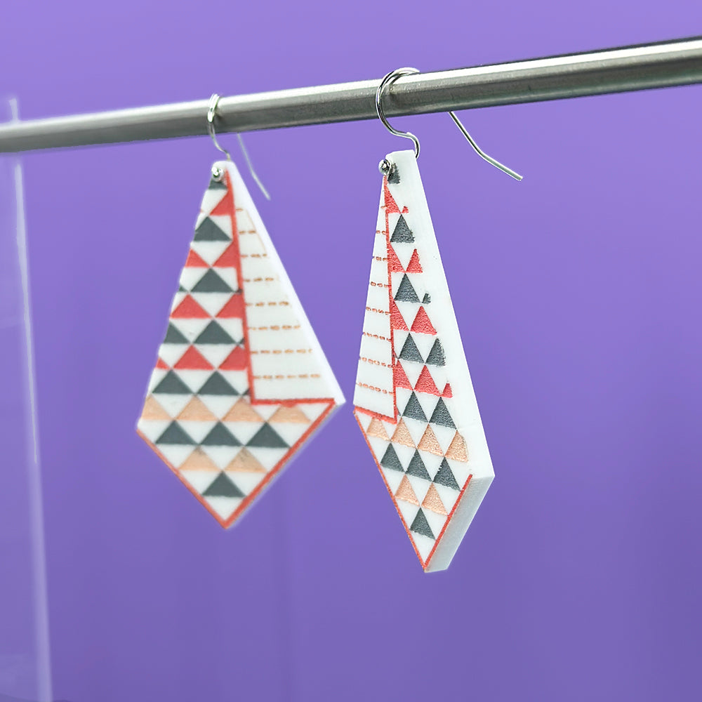 Hanging Quilt Earrings - Pinks and Greys