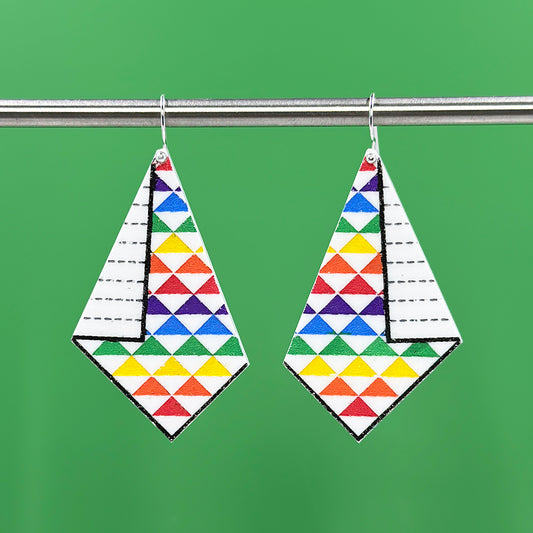 Hanging Quilt Earrings - Rainbow