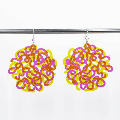 Layered Squiggle Earrings - Yellow & Magenta - MADE TO ORDER