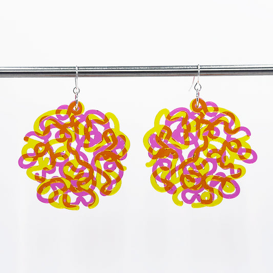 Layered Squiggle Earrings - Yellow & Magenta - MADE TO ORDER