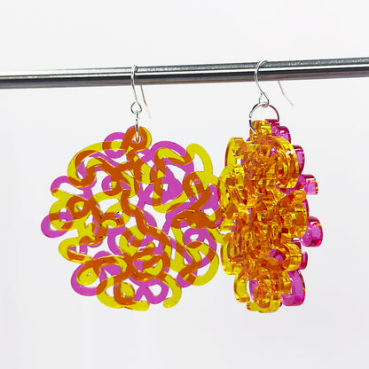 Layered Squiggle Earrings - Yellow & Magenta - MADE TO ORDER