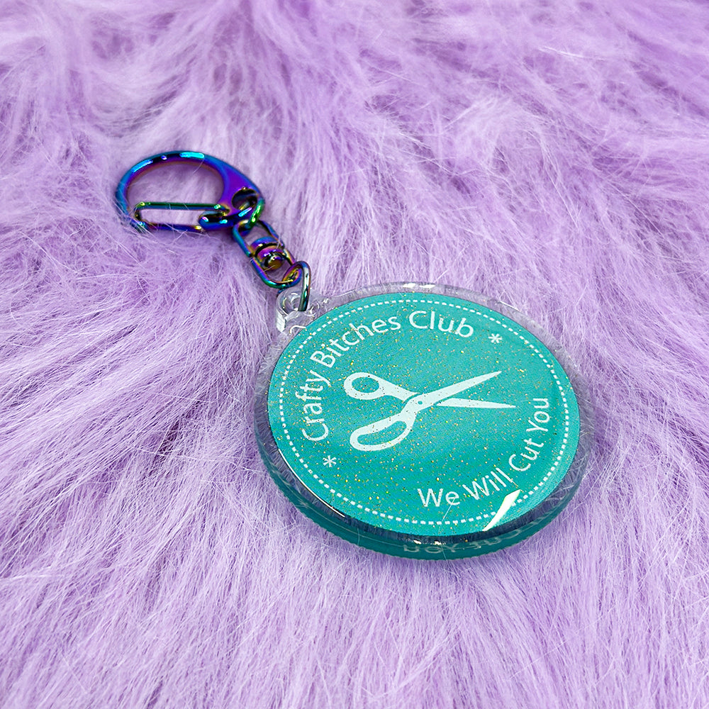 Crafty Bitches Club Keychain in Glittery Teal