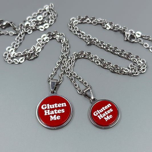 Gluten Hates Me - Acrylic and Metal Necklace