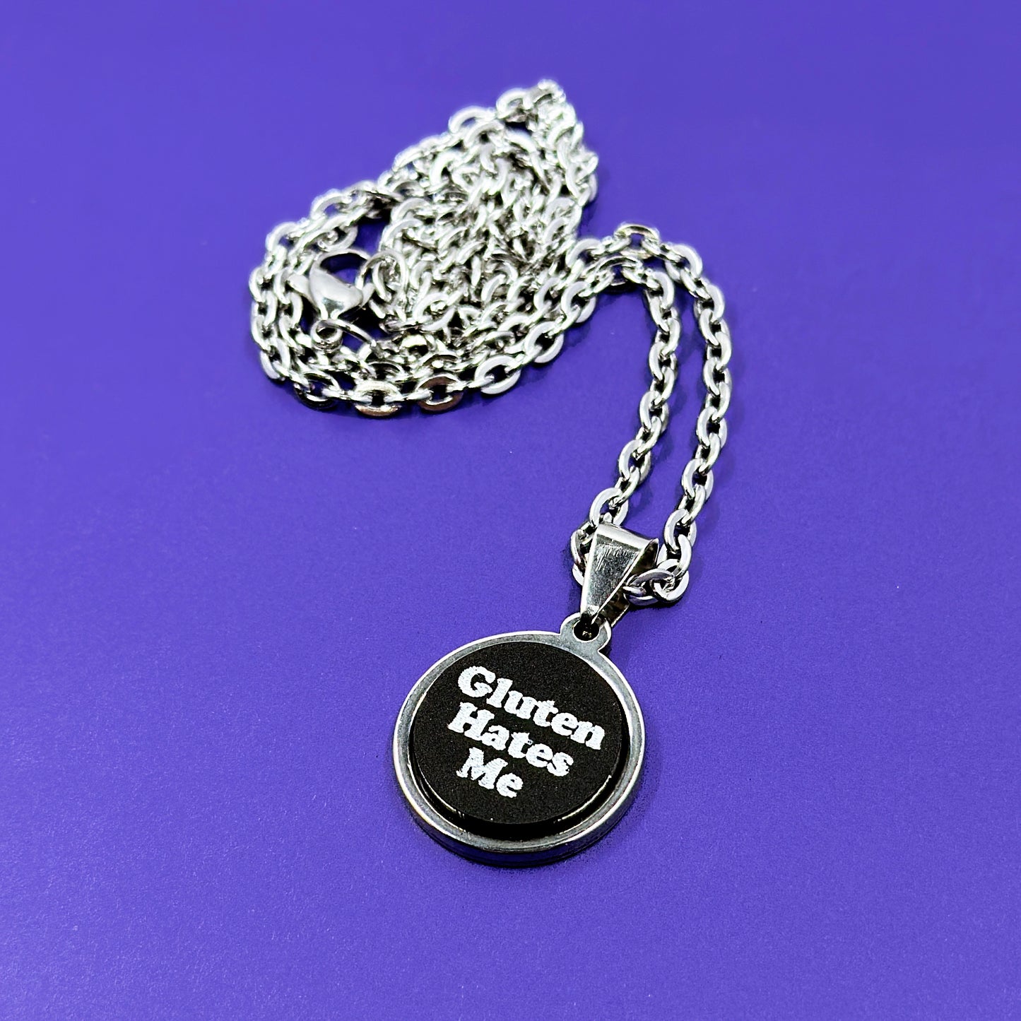 Gluten Hates Me - Acrylic and Metal Necklace
