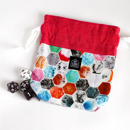 Colorful Marbled Hexagons Drawstring Style Dice Bag