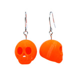 3D Printed Skully Hanging Earrings in Neon Orange