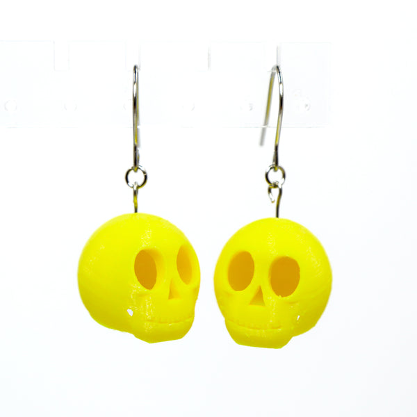 3D Printed Skully Hanging Earrings in Yellow